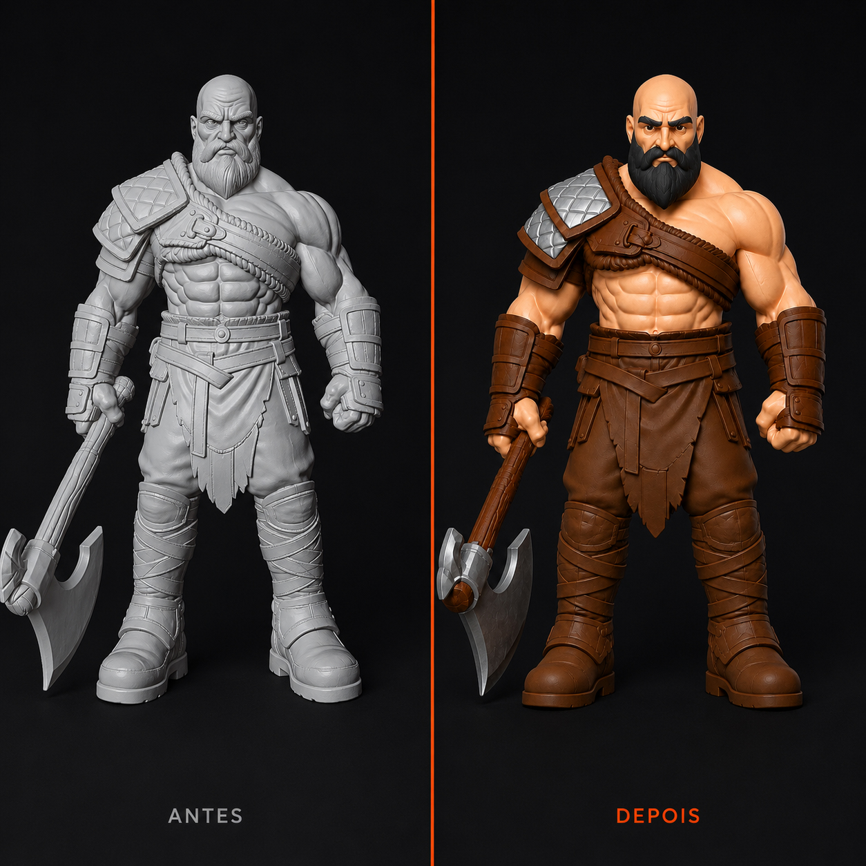 Sculpt cru vs. peça pintada e fatiada