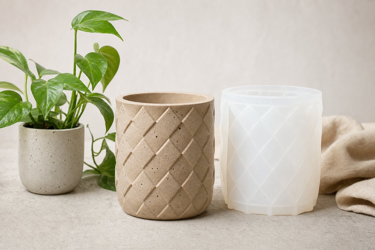 Molde de pote e vaso decorativo texturizado